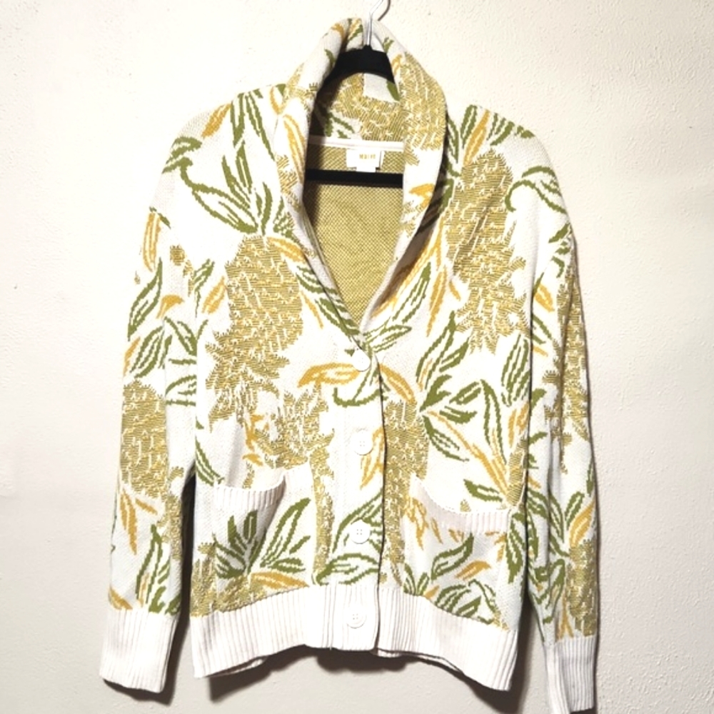 Maeve Anthropology Tropical Pineapple Knit 100% Cotton Cardigan Size M Like New - Picture 14 of 14